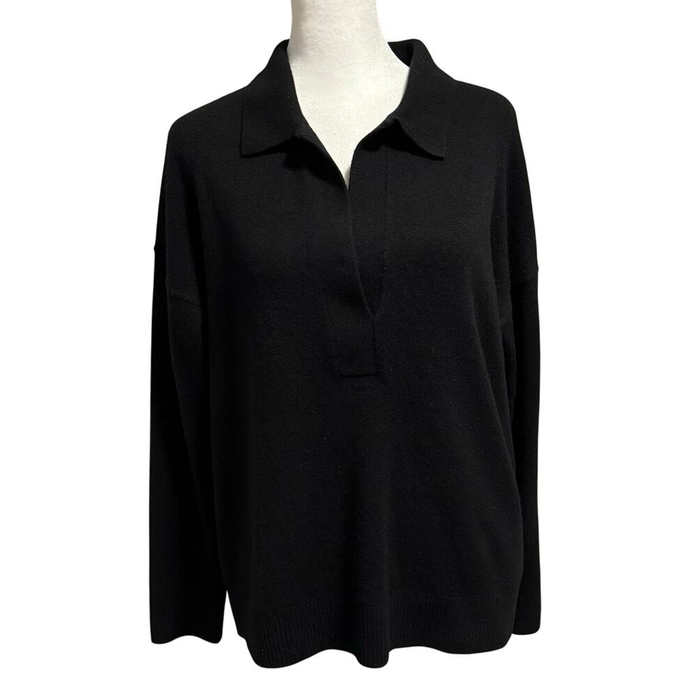Quince Size L Mongolian Cashmere Polo Sweater Black - Picture 2 of 6